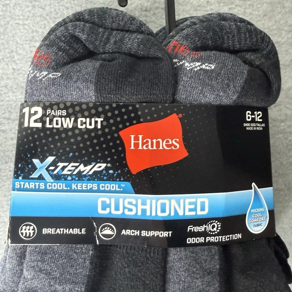 Hanes X-Temp Low Cut Cushioned Socks 12 Pairs Size 6-12 Arch Support Breathable
